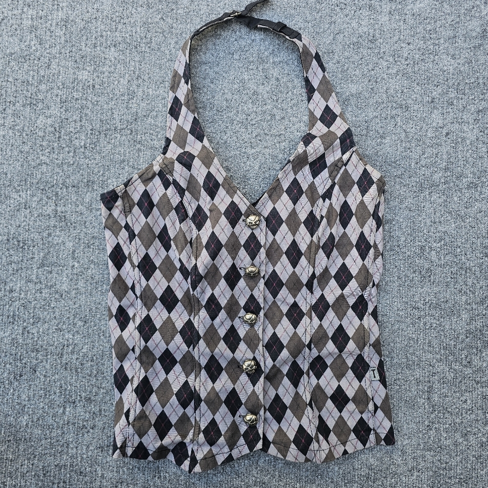 Tripp NYC Argyle Halter Top Skull Button
Front Corset